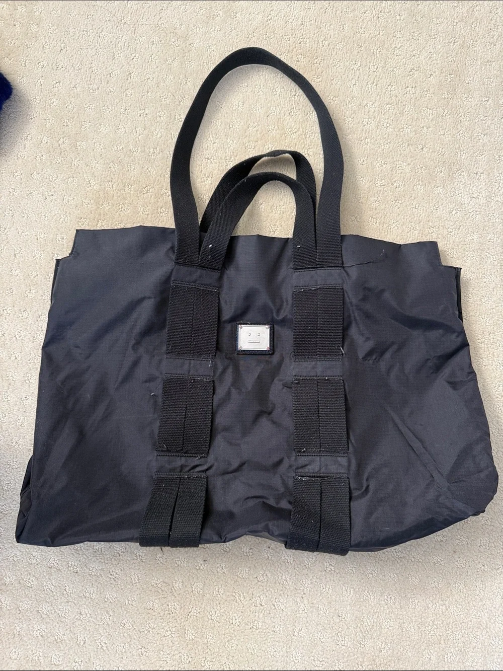 Acne Black Nylon Duffel Tote with Dual Straps